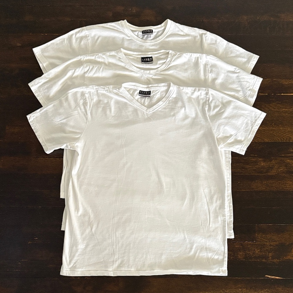 Luxe Men's Classic White V-Neck and Crewneck Tees Set of 3